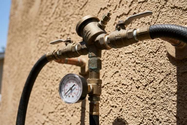 Backflow prevention device with pressure test gauge attached