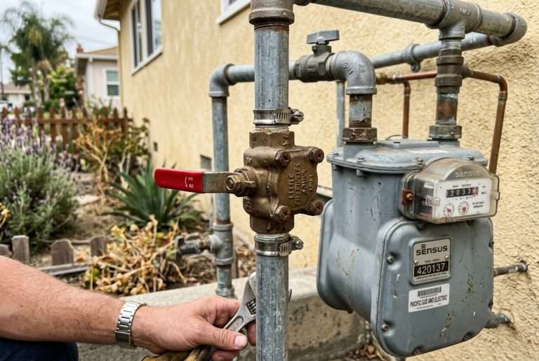 Earthquake gas shut-off valve installed on a home gas meter