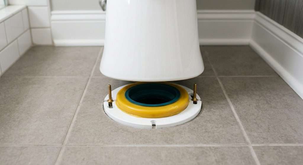 Toilet wax ring on PVC flange during replacement